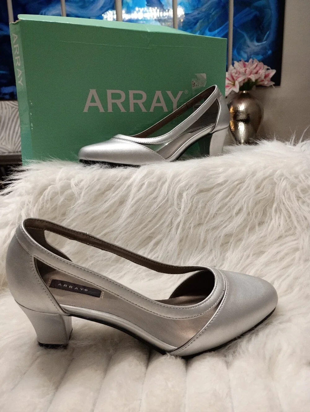 New Array Eve Synthetic Silver Mid-Heel Women's Pump Size 6M